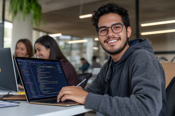 P A young Hispanic male blockchain developer