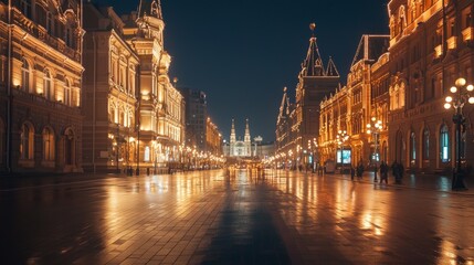 Obraz premium Nighttime Symphony: Historical Architecture and Modern LEDs in Grand City Square