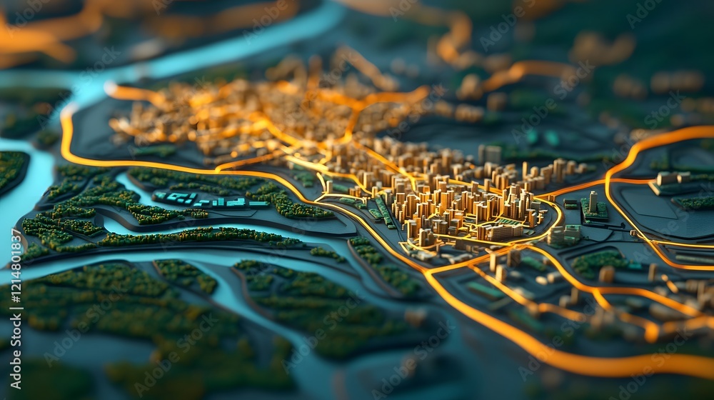 Poster radiating digital transportation hub network visualization for efficient urban infrastructure