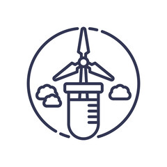 Wind turbine and test tube symbolize renewable chemistry innovation.