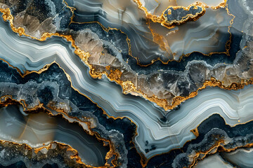 Fototapeta premium Abstract Agate Stone Texture with Golden Veins Forms a Natural Design Beautifully.