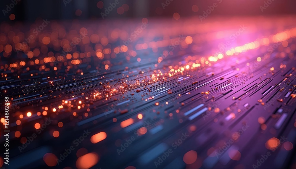 Poster abstract digital landscape with glowing neon waves and particles in vibrant colors. generated ai