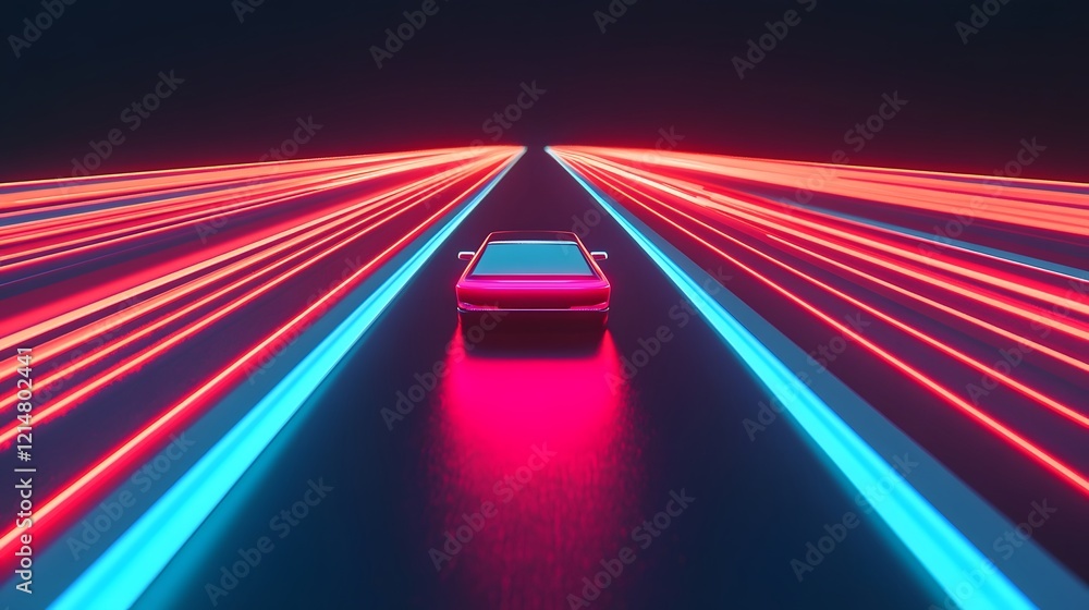 Poster flowing automated roadways with futuristic 3d system layout