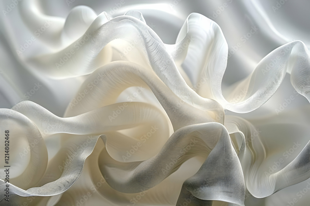 Poster abstract white fabric flows and curves gracefully in soft light, creating elegant texture