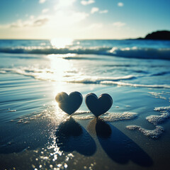 Fototapeta premium Two hearts on the beach.