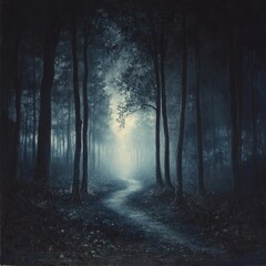 Fototapeta premium Mysterious Pathway Through a Forest at Night