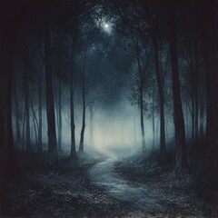 Obraz premium Mysterious Pathway Through a Forest at Night