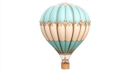Obraz premium A beautiful vintage hot air balloon, showcasing its intricate design and vibrant colors, soaring high against a clear blue sky.