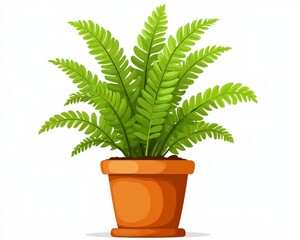 Obraz premium Lush Green Fern Plant in a Decorative Brown Pot Isolated on White