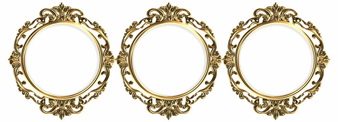 Elegant Golden Ornate Circular Frames Set: A Trio of Luxurious Design
