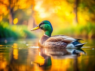 Obraz premium Wild Duck Swimming in Calm Pond Water - Peaceful Nature Scene