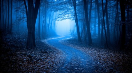 Obraz premium Mysterious Pathway Through a Forest at Night