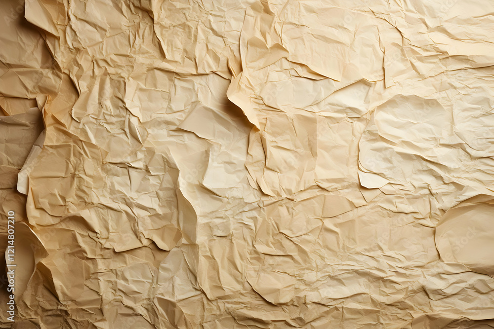 Poster crumpled paper creates a textured and abstract background with folds and creases.