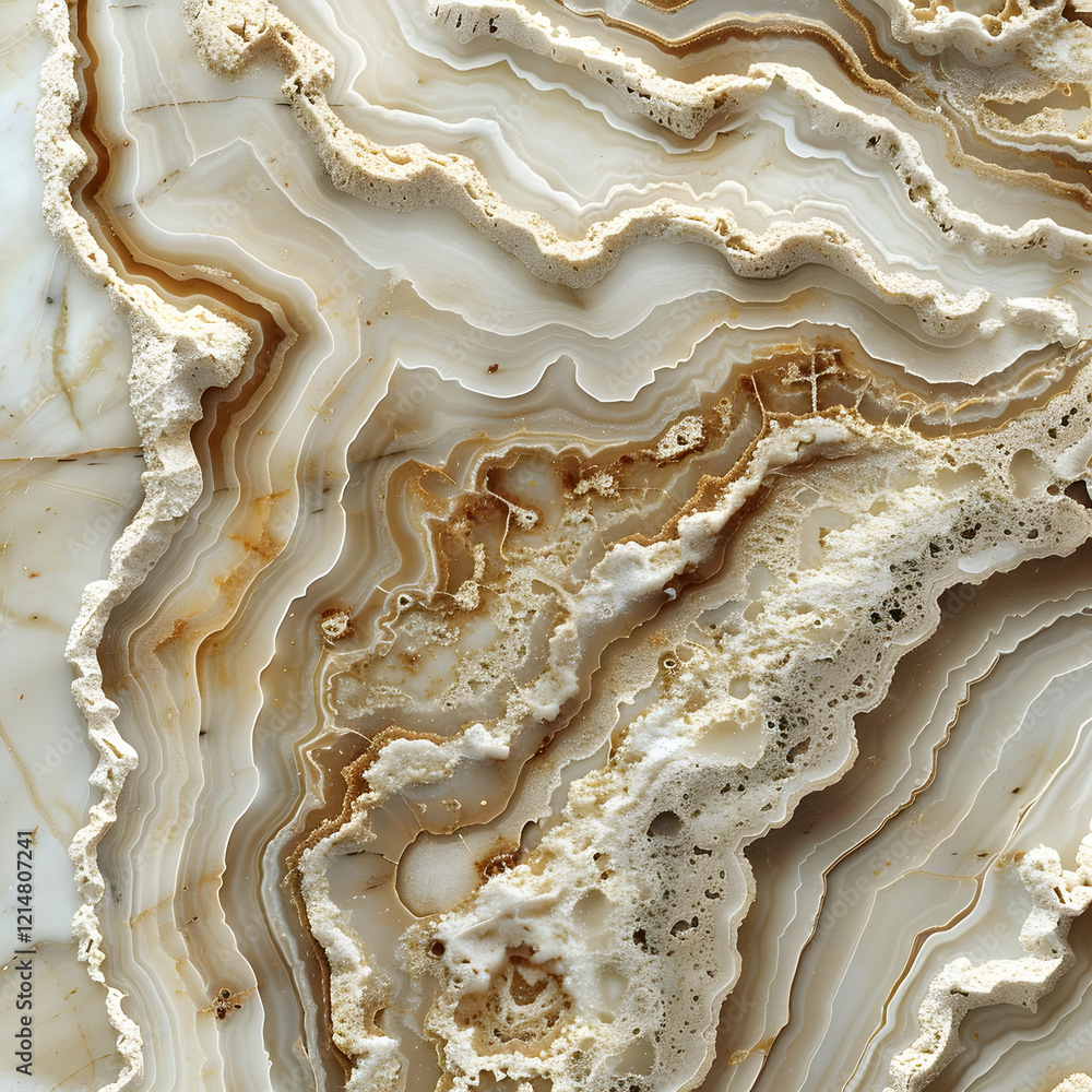 Poster beige and white agate slice displays intricate layered patterns with rough edges.