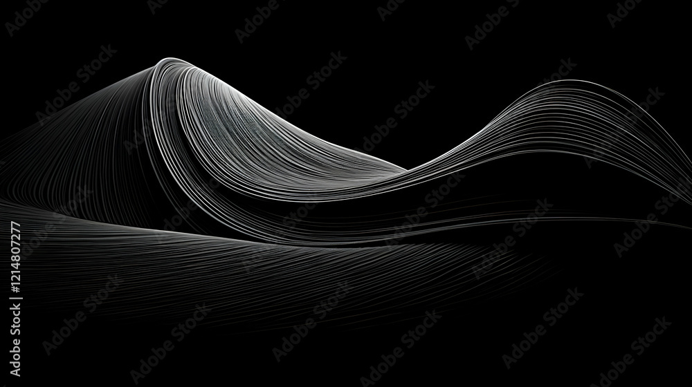 Poster abstract 3d render of flowing lines creates a dynamic visual on a black background
