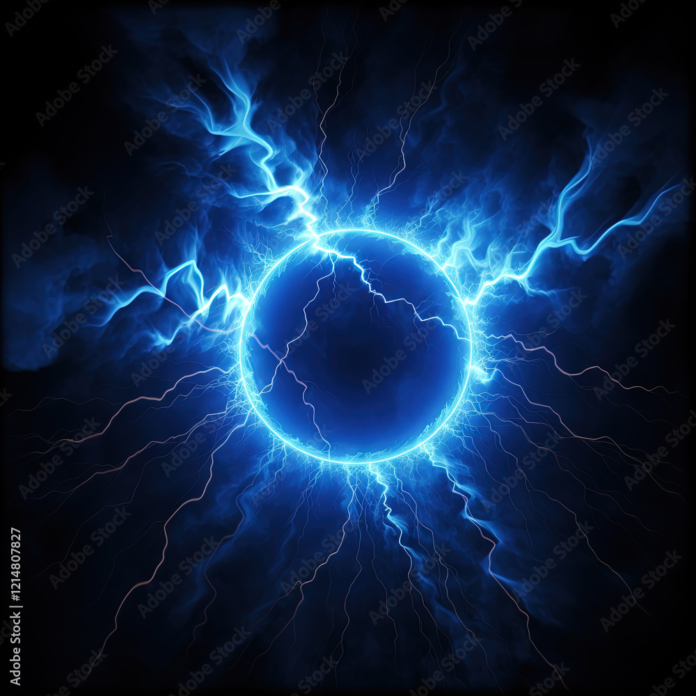 Poster lighting flash in the shape of circle. ring of thunderstorm lightning as a portal. generated ai
