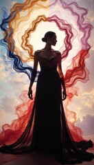 Fototapeta premium Surreal silhouette enveloped by swirling emotions a representation of mental well-being