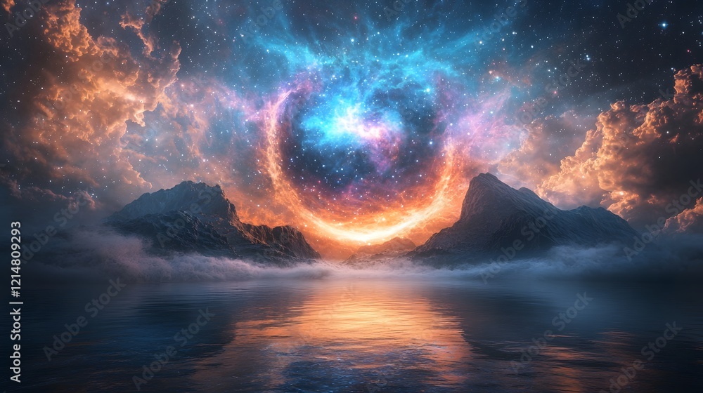 Aufkleber Cosmic Odyssey Drifting Through the Enchanting Expanse of the Universe Immersed in the Wonders of Glowing Gas Clouds Shimmering Cosmic Dust and Celestial Bodies