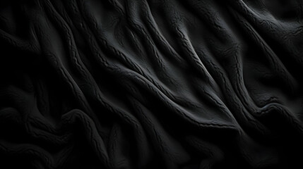 Fototapeta premium Dark Textured Fabric Drapes Elegantly in Soft Folds and Creates an Abstract Background with Shadows