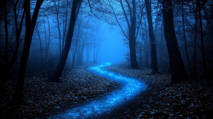 Fototapeta premium Mysterious Pathway Through a Forest at Night