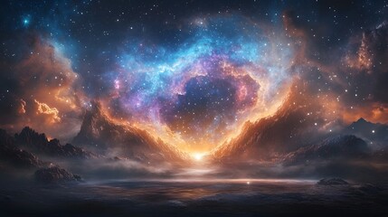Obraz premium A mesmerizing interstellar journey through dazzling nebulae orbiting exoplanets and breathtaking cosmic formations Explore the wonders of the universe in this captivating digital