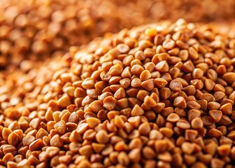 Naklejka premium Close-up Texture of Raw Buckwheat Groats, Healthy Grain Background