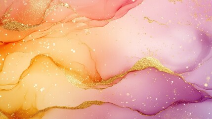 Obraz premium Abstract painting with swirling pink orange and yellow hues and glitter accents