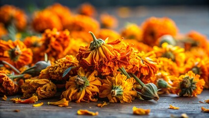 Withered Marigolds: A Pile of Dying Orange and Yellow Flowers, Copy Space Right