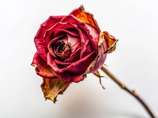 Withered Red Rose, Isolated, Dry Flower, Drone Photography, White Background