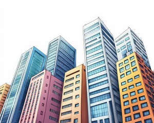 Obraz premium Modern City Skyline with Colorful Buildings and Urban Architecture