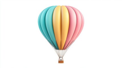Obraz premium A colorful hot air balloon in pastel shades of blue, pink, and yellow floats gracefully in the sky, symbolizing adventure and freedom.