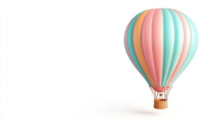 Naklejka premium A colorful hot air balloon in pastel shades floating against a white background, symbolizing adventure and freedom in travel and exploration.