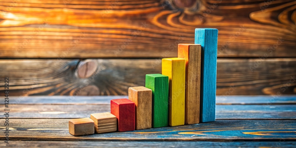 Poster wooden block bar graph chart data presentation on table - stock photo