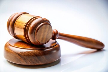 Obraz premium Wooden Gavel on White Background - Justice, Law, Auction, Decision, Symbol Stock Photo