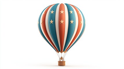 Fototapeta premium A colorful hot air balloon with red, blue, and white stripes and stars, symbolizing adventure, freedom, and scenic views, ideal for travel enthusiasts.