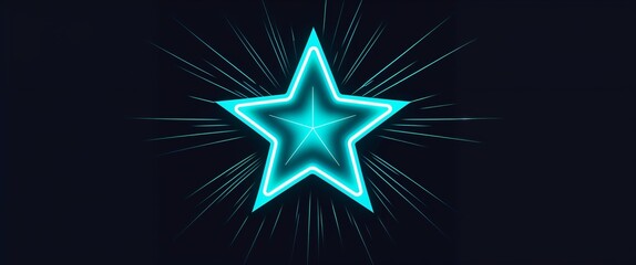 Obraz premium Bright cyan neon star with sharp rays soft glow on black background illustration background design