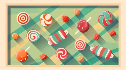 Colorful Striped Candies Sweet Isolated Design Icon Vector