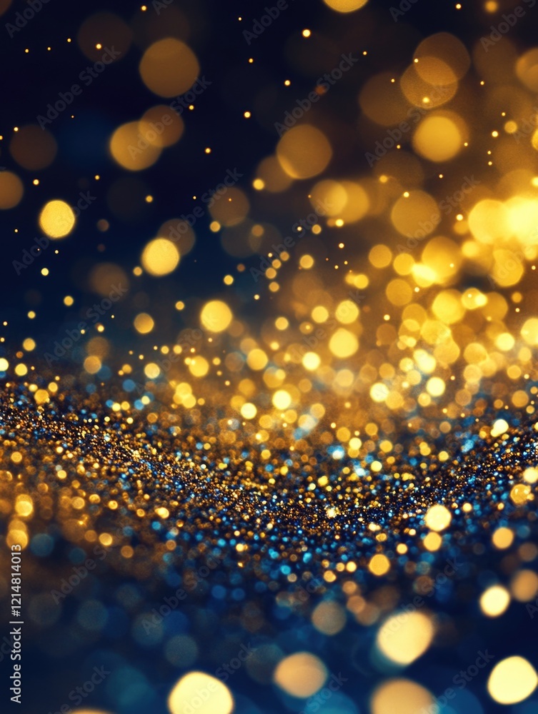 Poster shimmering bokeh effect with golden sparkles.