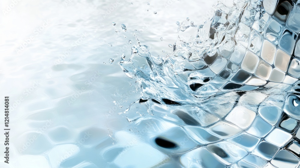 Poster close-up of water droplets in the center, with visible ripples around them. the abstract geometric p