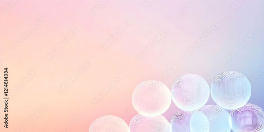 Poster abstract 3d spheres with grid pattern on pastel gradient background