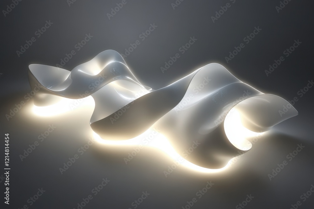 Poster artistic light sculpture creating fluid shapes with ambient illumination in a dark setting