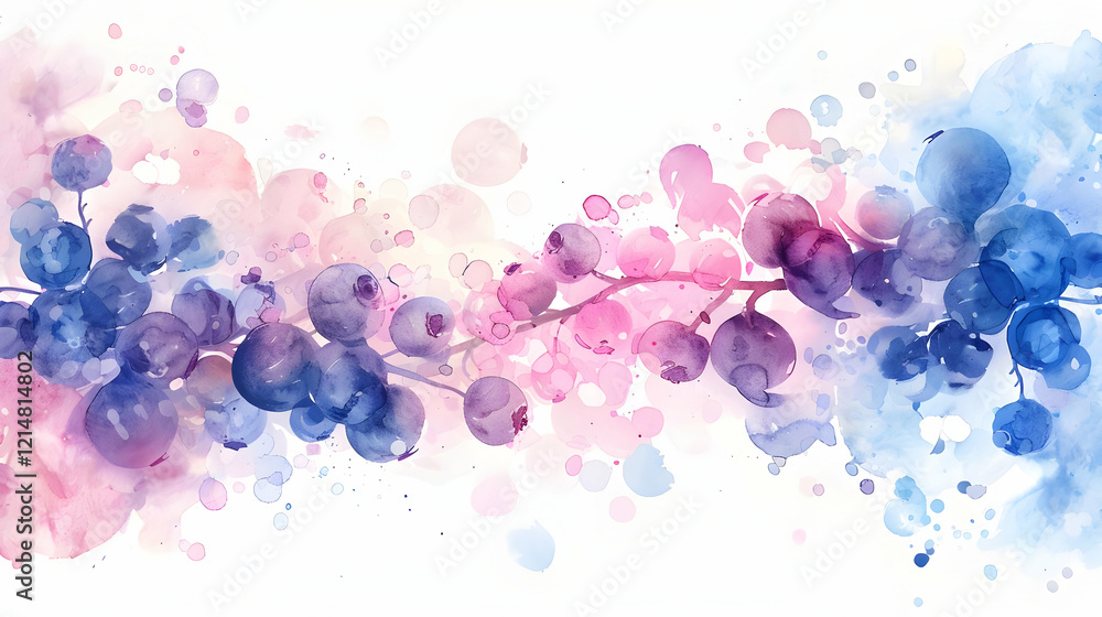 Poster watercolor berries and blobs form an abstract and colorful design on white background