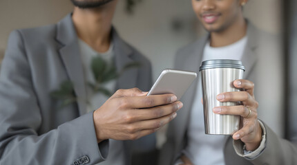 Colleagues Networking with Smartphone and Coffee
