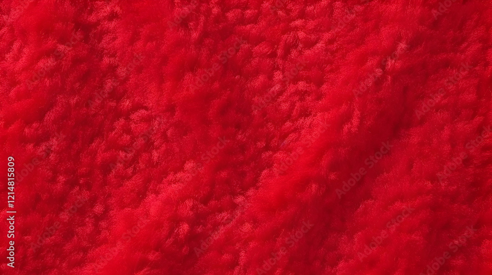 Poster close-up view of vibrant red plush fabric shows soft texture and rich color evenly.