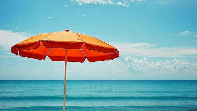 Tropical Beach Scene with Umbrella and Chair Under Sunny Sky Illustration