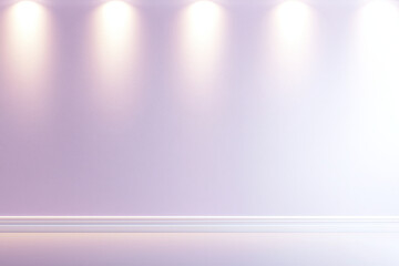 Fototapeta premium minimalist wall in soft lavender tones, illuminated by warm lights, creates serene atmosphere perfect for showcasing art or decor