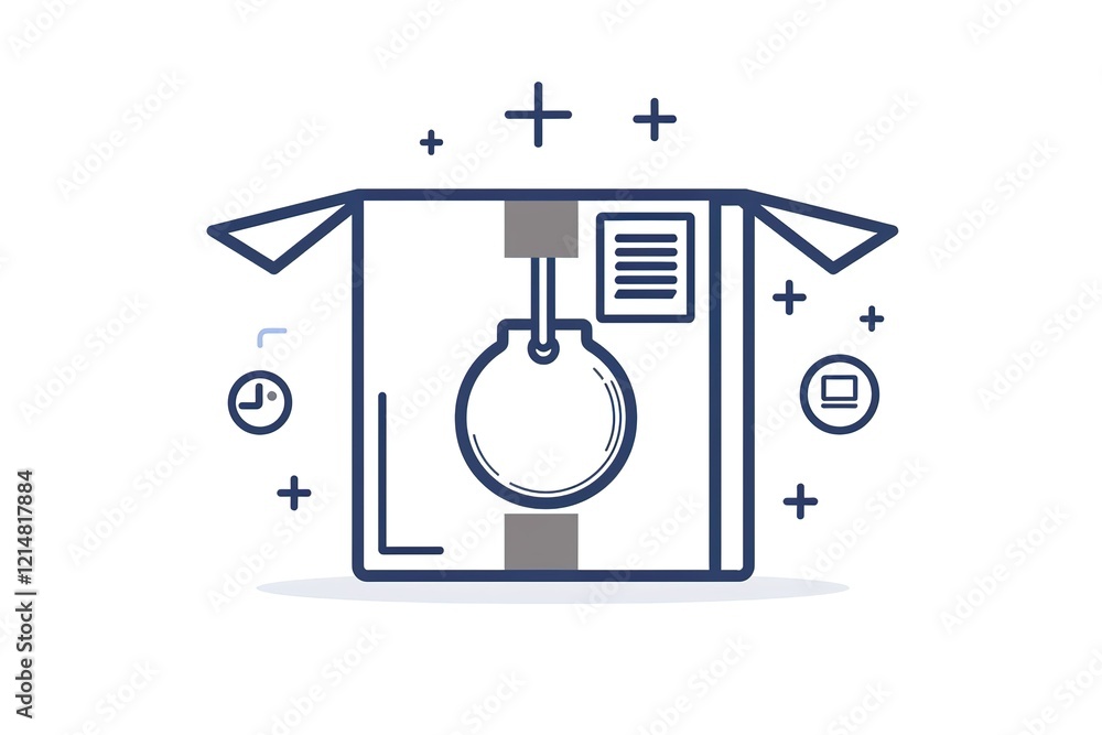 Poster open box with pendulum and label inside