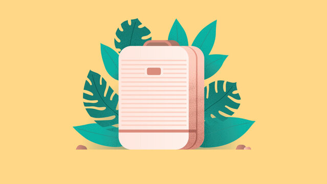 Travel guide ads for travel agency or website with elegant leaves and luggage vector illustration