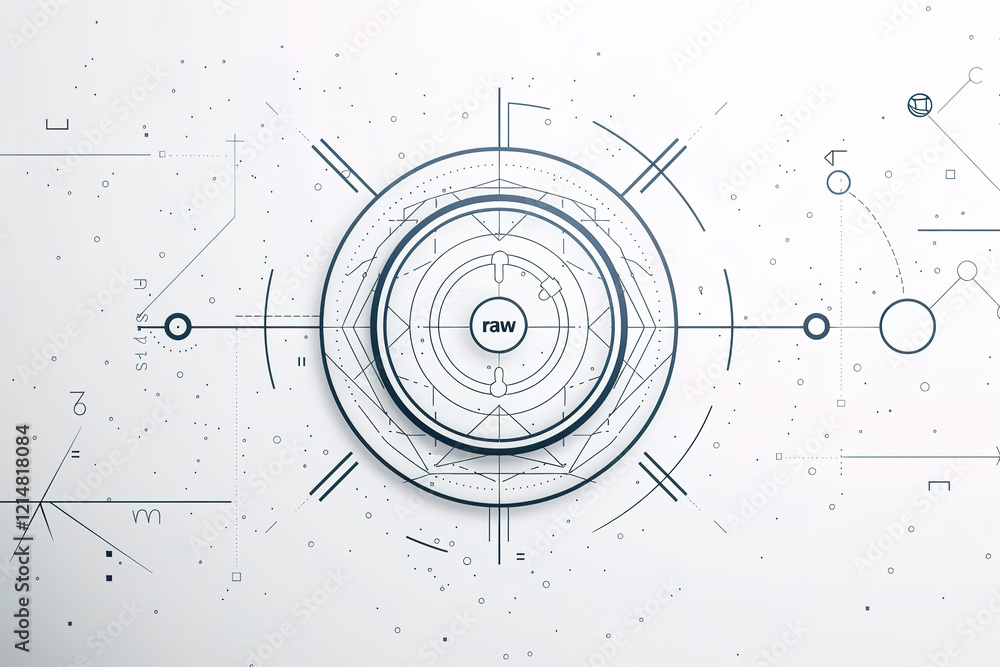 Poster abstract geometric design with concentric circles and lines.