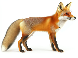 Obraz premium Red Fox (Vulpes vulpes) is standing on a white background. The fox has a brown tail and a brown body
